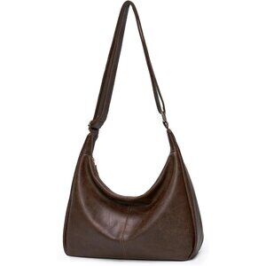 Women's Dark Brown Hobo Bags Ultra Soft Foldable Vegan Leather Shoulder Handbag